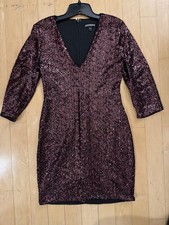 Express Purple/Red Copper Sequin 3/4 Length Sleeves Bodycon Dress Size 4-6