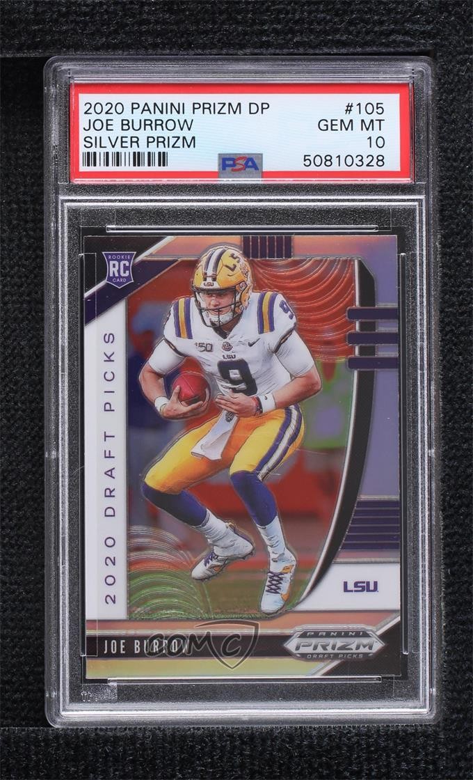 2020 Panini Prizm Draft Picks Rookies Silver Joe Burrow #105 PSA 10 GEM MT 6fs