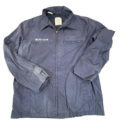 Vintage US Navy Utility Jacket Mens 44L Blue Zip Military Workwear
