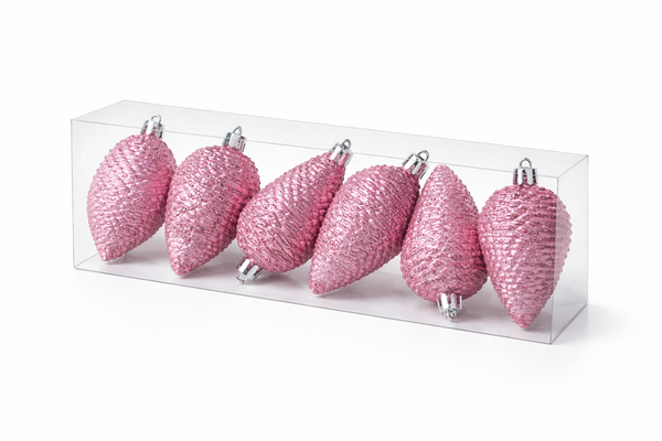 Weihnachten 6 Zapfen Rosa / Pink Christbaumschmuck 8Cm Kunststoff Bruchfest-image