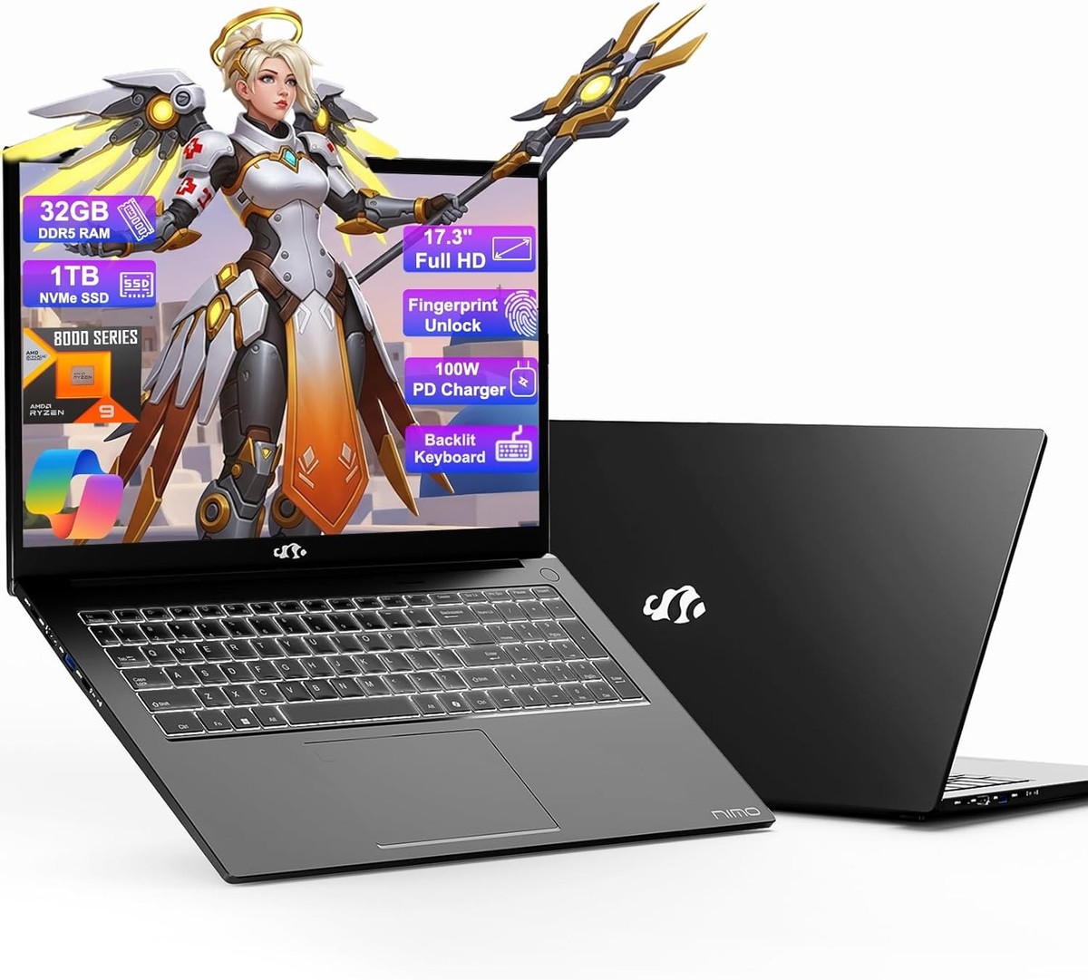 NIMO 17.3 Gaming Laptop Ryzen 9 8945HS 32GB RAM 1TB SSD Radeon
