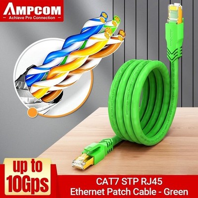 AMPCOM Cat7 Ethernet Cable 2m RJ45 High Speed LAN Network Green