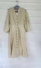 NWD Zara Beige Long Sleeve Button-Down Shirt Dress 100 Cotton Size XS Y836A READ