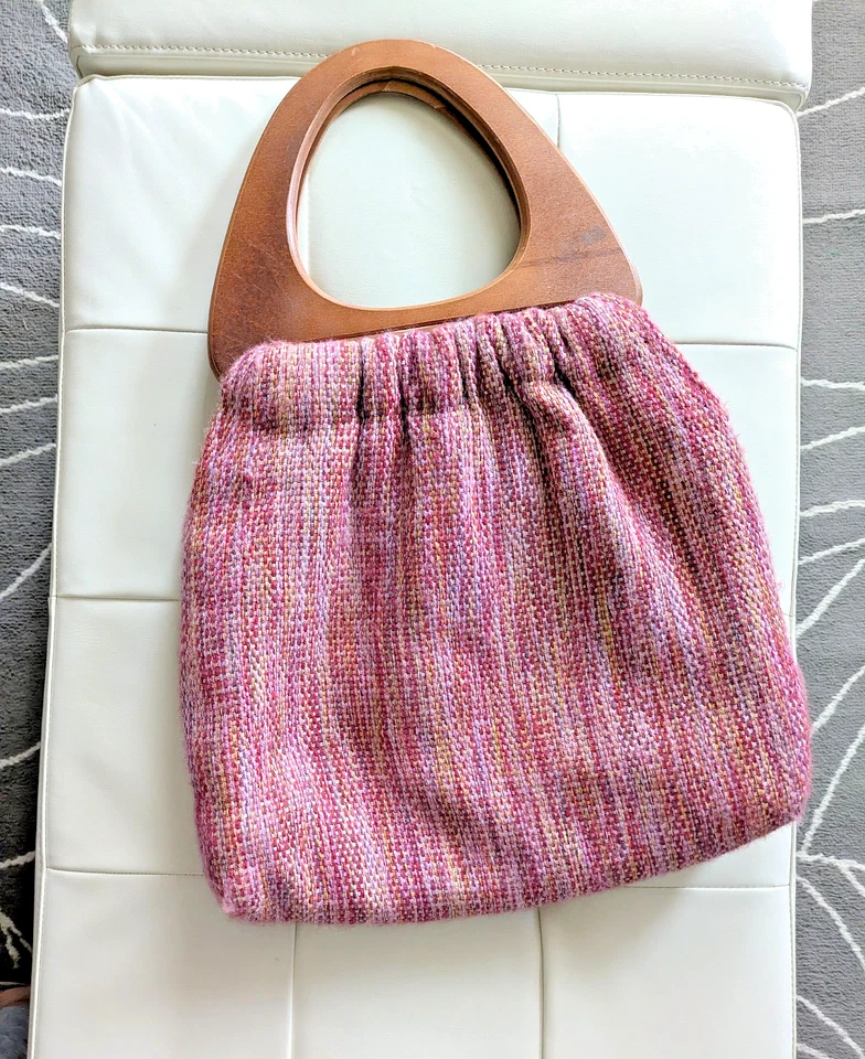 Vintage Tweed Bag Wooden Handle - Image 3 of 4