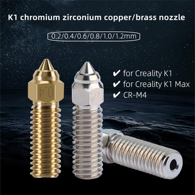 2 Pcs Copper/Brass 0.2-1.2mm Nozzles For Creality K1/K1 Max CR-M4 3D Printer