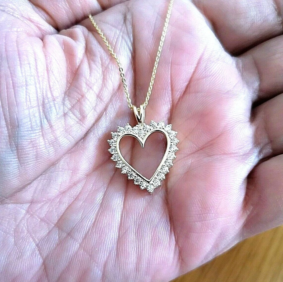 Collar colgante corazón mujer 1,25 quilates piedra simulada enchapado en oro de 14 quilates plata maciza Foto 3 de 4