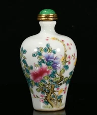 3.3'' Qianlong Marked Famille Rose Porcelain Flower Pattern Snuff Bottle Statue