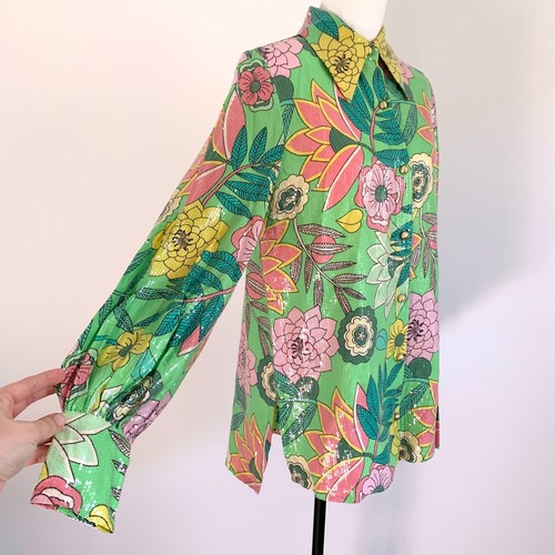 ALICE MCCALL All That Glitters clear sequin retro floral button shirt sz AU6 - Picture 5 of 13