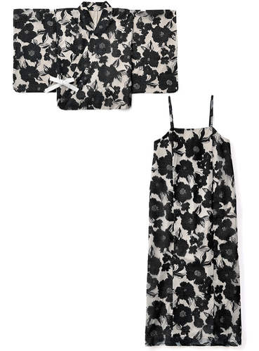 Japanischer separater Yukata Sommer Kimono 3-teiliges Set 2-Wege Organza Blumendruck - Bild 11 von 11