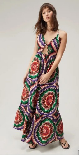 Maxikleid Größe 6 Nasty Gal Boho-Druck Jakobsmuschelborte Cut-Outs