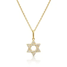 14K Real Solid Yellow Gold Dainty Star of David CZ Pendant Charm Necklace 18 in