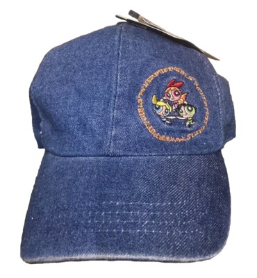 Power Puff Girls Hat Denim Y2K Cartoon Network Cap Adjustable Strap Blue Vintage