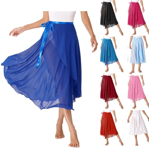 Women's Sheer Lace Up Wrap Dance Skirt Solid Color High Waist Flowy Midi Skirt - Picture 2 of 134