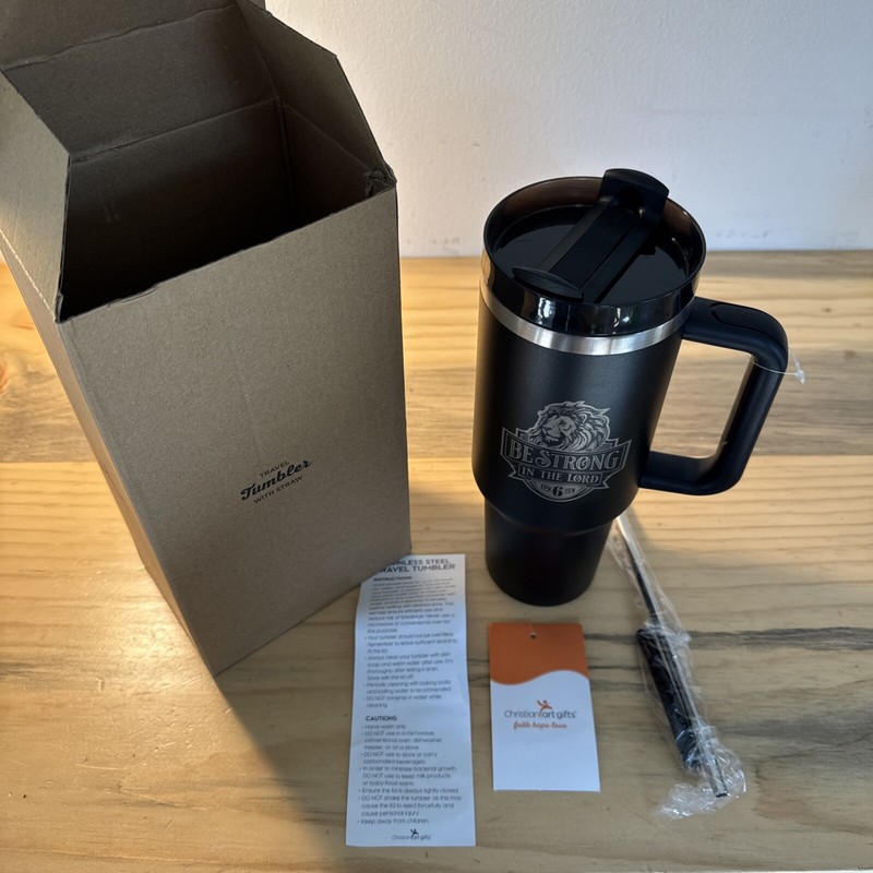 NEW Ephesians 6 “Be Strong In The Lord” Black 40 Oz. Tumbler W Metal Straw