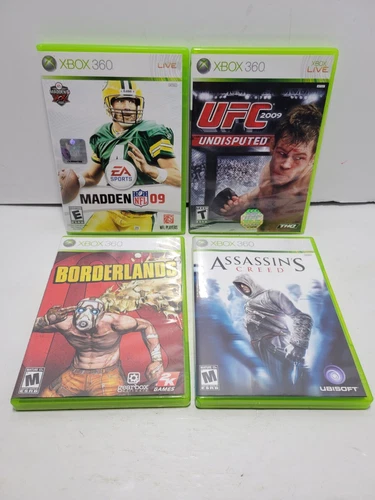 Lot Bundle of 4 Madden UFC Borderlands Assassin's Creed Xbox 360 Complete CIB