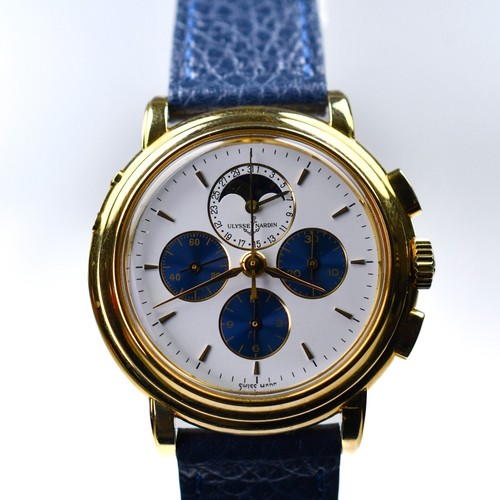 Ulysse Nardin 533-22 Mondphase Lemania 2612 40mm 18k Gelbgold blau weiß selten