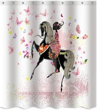 Modern Fabric Shower Curtain for Bathroom Pink Girl Polyester-Waterproof 72 In