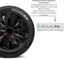 Radkappen, 14, 15, 16 Zoll, Radzierblenden, 4er Set, Schwarz, ABS Kunststoff