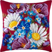 Needlepoint/Tapestry vintage throw pillow cover "WILD FLOWERS" embroidery kit