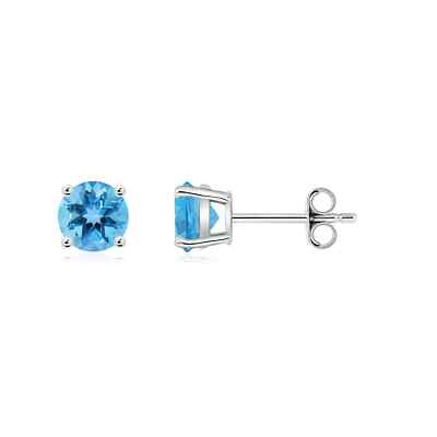 ANGARA natürliche Schweizer Blautopas Ohrstecker in 925 Sterling Silber (Größe-5mm)