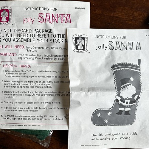 Vintage Wrights Christmas Craft Creations Felt Jolly Santa Sewing Kit K201 - Picture 7 of 7