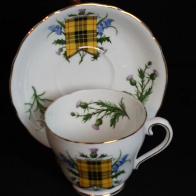 Vtg Adderley Bone China Teacup & Saucer Macleod Clan Tartan & Thistle England