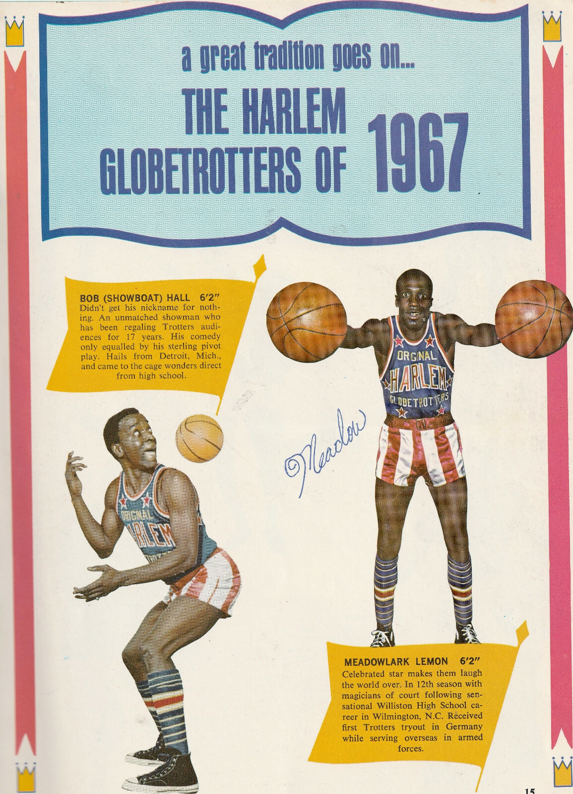 1967 Harlem Globetrotters Program Curley Neal Meadowlark Lemon 41st