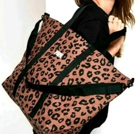 Victoria's Secret Pink Leopard Large 23" x 14" Zip Top Tote Bag Cocoa Powder NIP