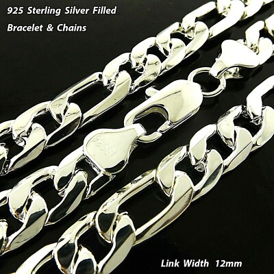 Sterling Silver Rings For Men 925 Metal Purity Italy Sterling Silver Men's Figaro Chain Necklace 28&quot Sterling Silver Figaro Chain In Men's Bracelets - Foto 9