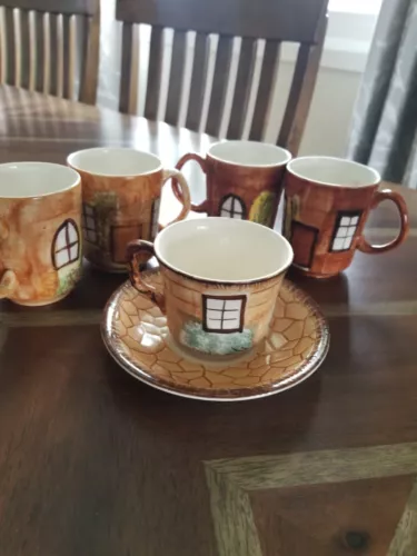 4) Price Kensington England Cottage Ware Coffee Tea Mugs 1 Cup saucer- Vintage