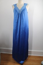 Vtg Vanity Fair S Blue Nylon Lace Sleeveless Maxi Slip Night Gown Lingerie Dress