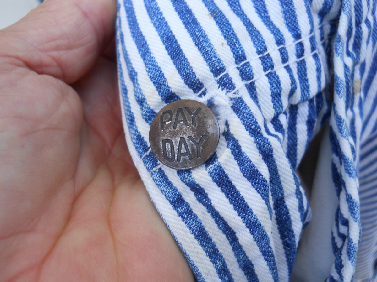 VINTAGE MEN'S 50's PAYDAY PINSTRIPE BLUE DENIM OVERALLS SZ40