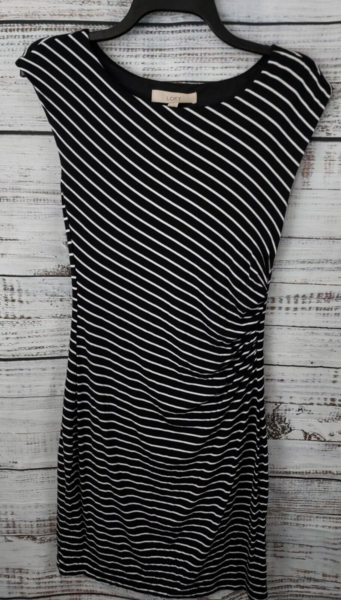 Loft XS Black White Horizontal Striped Sleeveless Side Ruched Pencil Dress  Women | eBay
