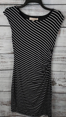 Loft XS Black White Horizontal Striped Sleeveless Side Ruched Pencil Dress  Women | eBay