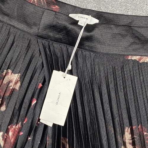 Vince Black Pink Tulip Floral Pleated Polyester Midi Skirt Size 6 NEW RRP £350 - Picture 2 of 7