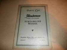 Vintage Henderson Streamline Model 4 Cylinder Motorcycle Parts List Manual