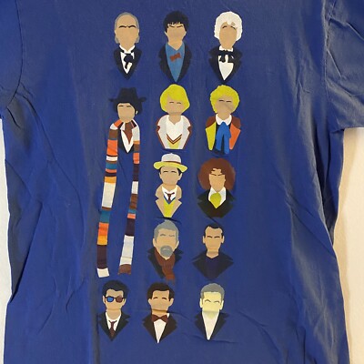 Dr Who 13 Doctors Many Faces blue Short Sleeve Shirt Mens L