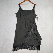 I.N.C International Faux Wrap Dress Womens 2X Black Fringe Surplice Party NWT