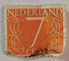 VINTAGE ~ Netherlands 1953 7¢ Orange Stamp ~ Posted/Used ~ 003