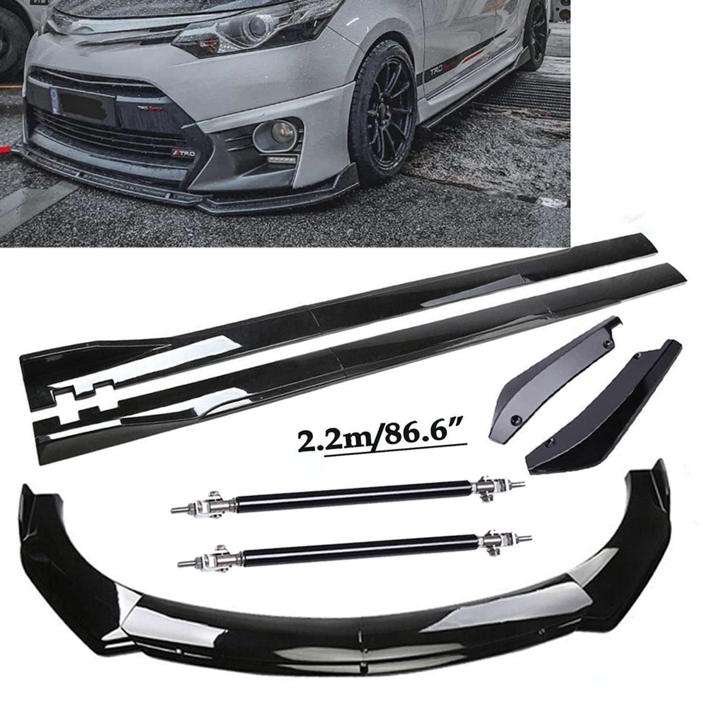 Front Bumper Spoiler Body Kit and Side Skirt Strut for Toyota Camry in Polyurethane