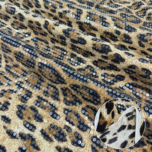 Tela tejida con lentejuelas con estampado de leopardo tela transparente ropa hágalo usted mismo - Imagen 2 de 14