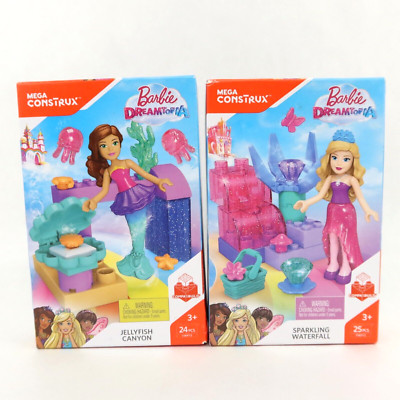 Mega Construx Barbie Dreamtopia Sparkling Waterfall Jellyfish Canyon Figures Lot