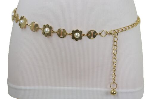 Women Gold Metal Chain Flower Charms Thin Fashion Belt Hip High Waist Size S M L - Picture 4 of 24