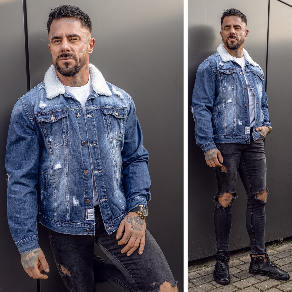 Jeansjacke Jacke Sweatjacke Übergangsjacke Sherpa Zip Casual