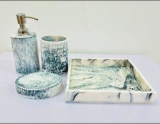 Resin Bathroom Accessory Set Soap Holder, Dispenser, Tumbler and Tray Set of 4