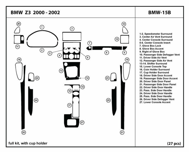 Real Carbon Fiber Dash Trim Kit for BMW Z3 20002002 with cup holder interior eBay
