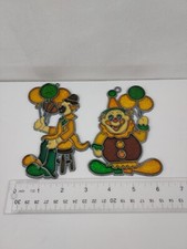 2-Vintage Handmade Stained Glass Circus Clowns Eye/Sun Catchers Window Hanger
