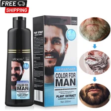 Mokeru Men Black Beard Hair Dye Color Shampoo Permanent Darkening Hair Coloring