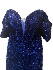 Sherri Hill Gown 0 Blue Sequin / Feather  Mermaid /hoco Prom High Split