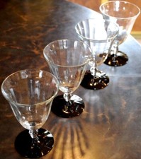 Vintage Set 6 Weston OPTIC PANEL w BLACK FOOT WATER GOBLET GLASSES Hand Blown